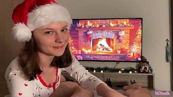 Gentle New Year's blowjob and sex with a cute real girl