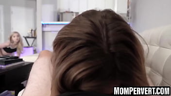 Cute stepmom brings her stepdaughter and pleases stepson with their pussies and cute mouths as well.