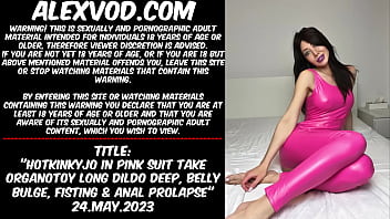 Video Hotkinkyjo in pink suit take Organotoy long dildo deep, belly bulge, fisting & anal prolapse (Sample)