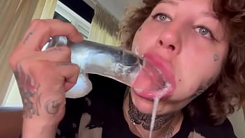 Tatted Girl Gives Rough Blowjob Cries Dildo Suck...