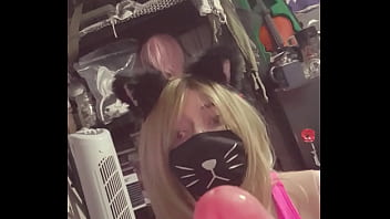 dildo, mask, blonde, handjob