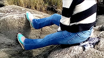 walk on the beach ends with an insertion in the cock, brunette, big ass, busty, big cock, man in underwear