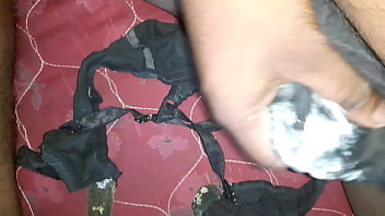 Dicking on bra cum coming out from penis...