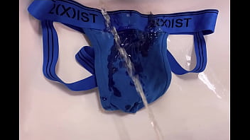 Blue 2xist jockstrap in college sink...