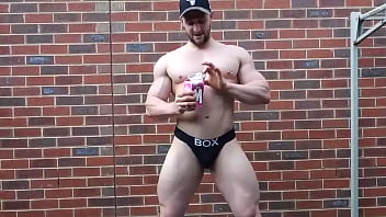 Muscle stud in jock shows off ass in jock...