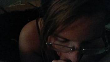 Hot slut in glasses blows nice white cock...