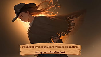 Fucking the young guy hard while he moans loud