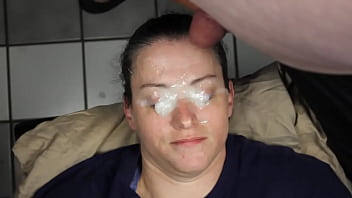 Huge Homemade facial blasting right in her eyes!!!