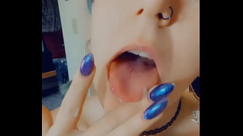 Jizz tattooed blue hottie plays for you...
