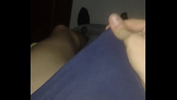 Horny teen guy in female plays with his dick...