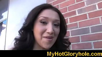 Gloryhole ebony babe sucking white monster 28