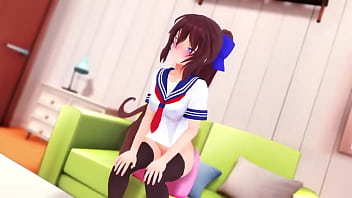 【3Dエロアニメ】 射精機能付きディルドでオナニー配信するセーラー服+黒ニーハイ美少女