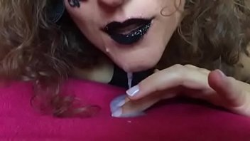 Black lips  latex gloves spit slowmo...