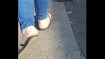 White Blonde Bbw In Jean And Slippers...