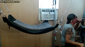 BJ amateur tattooed DILF gets fucked in sling after BJ