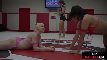lesbian babe receives strapon by her busty dyke friend