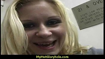 Ebony teen shows off her blowjob skills at gloryhole 21