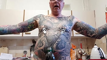 Wanking My Tiny Cock Heavy Bottle Clamped To My Nipples...