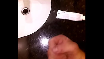 Cum all over the bathroom counter