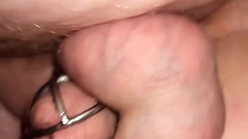 My chastity pussy leaks from dildo...