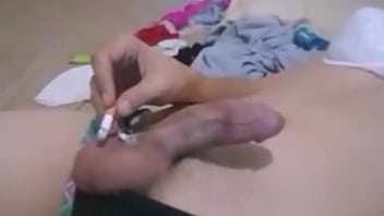 Sissy Ashely Smokes While Playing With Self Buring Dick Head big butt amateur