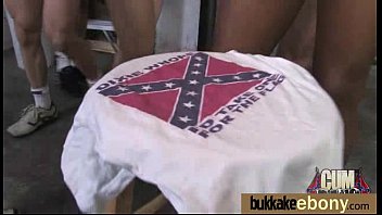 Hot ebony chick in interracial gangbang 27