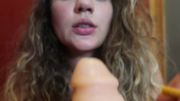 Doing a sloppy closeup blowjob dildo...