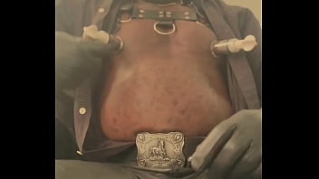 Black Mature Muscle Leather Titpump Nipple Play & BBC Cum