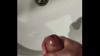 Amateur handjob big cock cum to basin 2