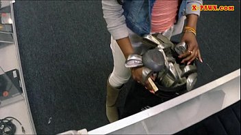 Pretty ebony pounded at the pawnshop for the golf clubs