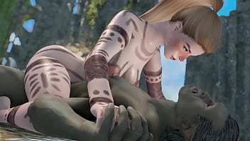 3D Porn [UNCENSORED] Femdom Hentai   Tattooed Barbarian Girl Fucks Orc...