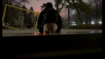riding dildo on public park bench