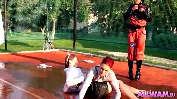 Three Lesbians Cat Fight In Pool...