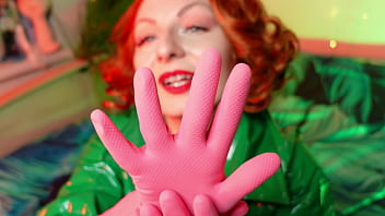 pink gloves fetish - latex rubber close up video - Arya Grander - redhead MILF seduce and tease with hot sounds