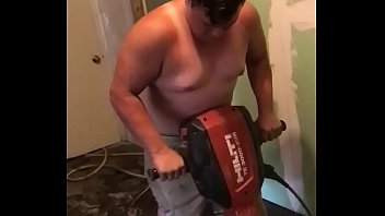 Natural Tits Bouncing While Using JackHammer