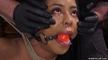 Hairy ebony slaved gagged with dildo