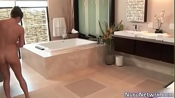 Awesome brunette babe sucks stiff cock