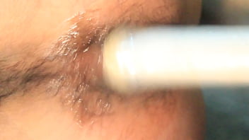 Anal playing with homemade dildo gaping - jugando con consolador casero