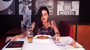 Hot girl feeling vibrator during eating...