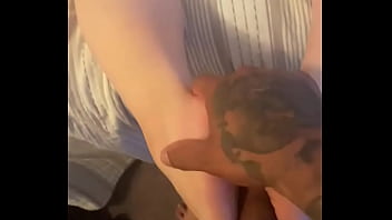 Foot job on my semi hard dick