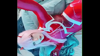 Girl in cosplay Zero Two with perfect pussy