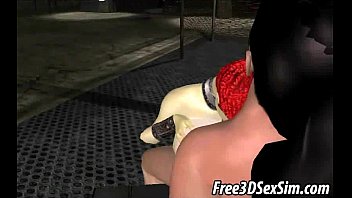 Busty 3D cartoon redhead hottie sucking on a cock