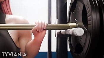 Muscular woman corners femboy at the gym