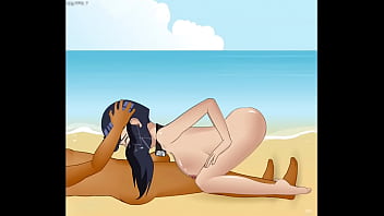 SDT Hinata goes to a nude beach gets horny & ends up sucking and deepthroating as much cock as she can possibly handle