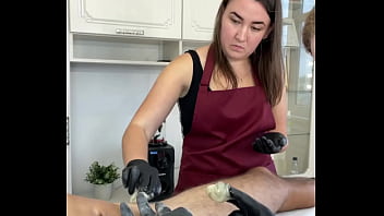 A man's ejaculation during a depilation training session