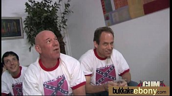 Hot ebony chick in interracial gangbang 11