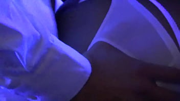 interracial, blowjob, mask, blacklight