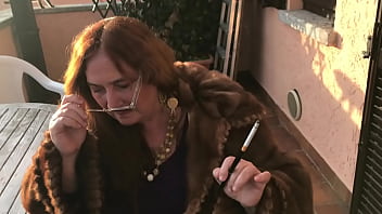 smoking fetish, fur mistress, cigarette holder, mature