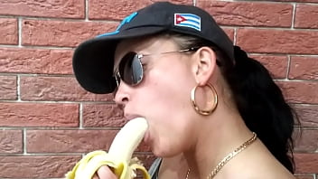Girl shows her skills on banana