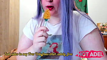 Clip Sexy teen russian chubby girl with small tits sucking lollipop ASMR